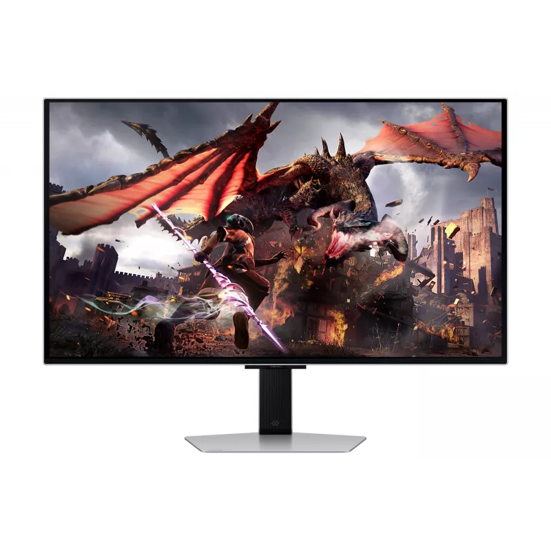Samsung Odyssey OLED G8 G80SD LS32DG802SUXDU monitor gaming, 32 pulgadas (81,3 cm) OLED, 4K UHD 3840 x 2160, 240 Hz, 0,03 ms, HDR10, 2x HDMI, DisplayPort, hub USB 3.0, altura ajustable, pivote, plateado
