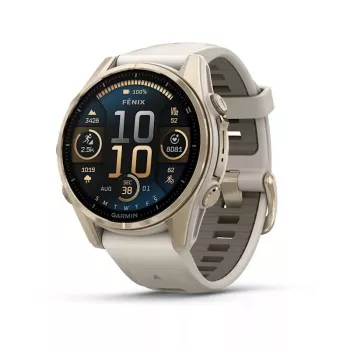 Smartwatch GARMIN fenix 8 Gold — 43 mm, AMOLED 1,3 pulgadas, zafiro, 10 ATM, GPS/GLONASS/BeiDou/Galileo, 32 GB, 10 días de autonomía