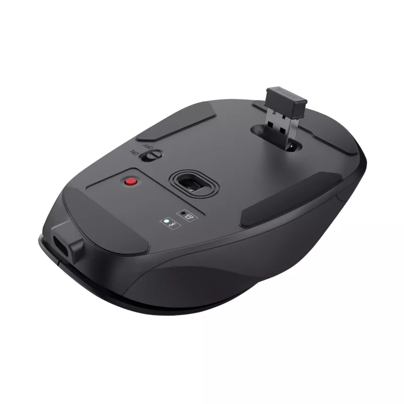 TRUST Fyda Office ratón inalámbrico ergonómico para diestros – RF + Bluetooth 5.2 – óptico 2400 DPI – 6 botones – negro