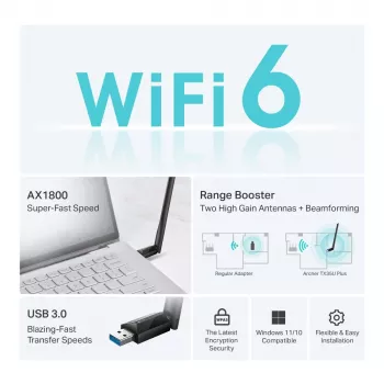 Adaptador USB Wi-Fi inalámbrico TP-LINK Archer TX35U PLUS — Wi-Fi 6 Doble banda 1201 Mbit/s, alimentado por USB, negro