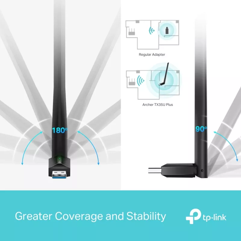 Adaptador USB Wi-Fi inalámbrico TP-LINK Archer TX35U PLUS — Wi-Fi 6 Doble banda 1201 Mbit/s, alimentado por USB, negro