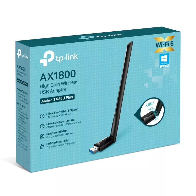 Adaptador USB Wi-Fi inalámbrico TP-LINK Archer TX35U PLUS — Wi-Fi 6 Doble banda 1201 Mbit/s, alimentado por USB, negro