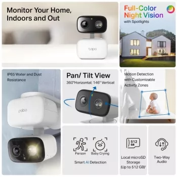Cámara de vigilancia TP-LINK Tapo C206 – Uso interior/exterior 1080p HD, Giro e inclinación, Visión nocturna, Audio bidireccional