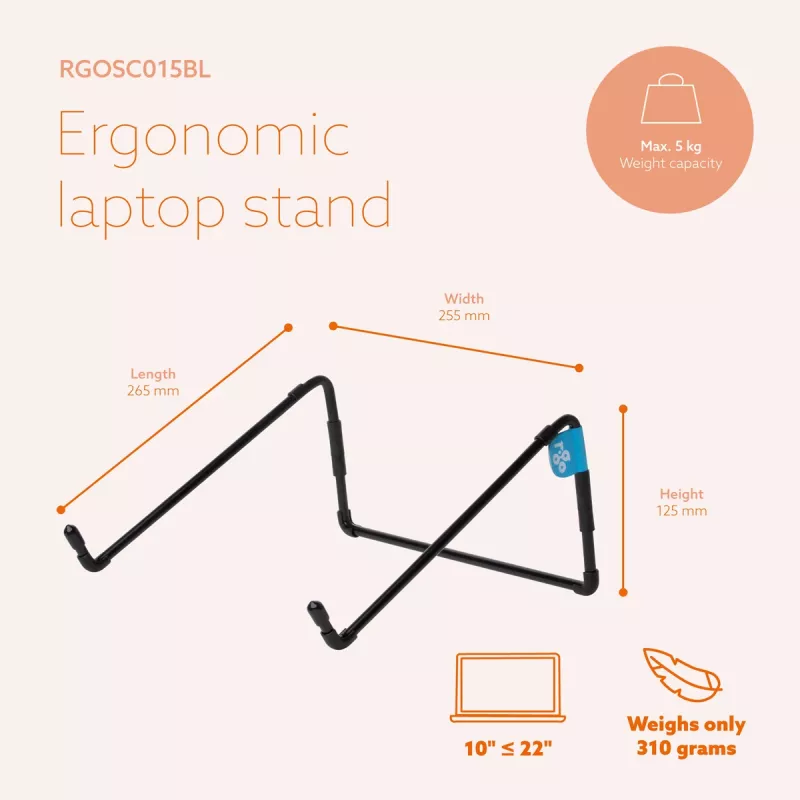 R-Go Tools Soporte para portátil R-Go Steel Travel, ergonómico y plegable, apto para portátiles de 10-22 inch, negro