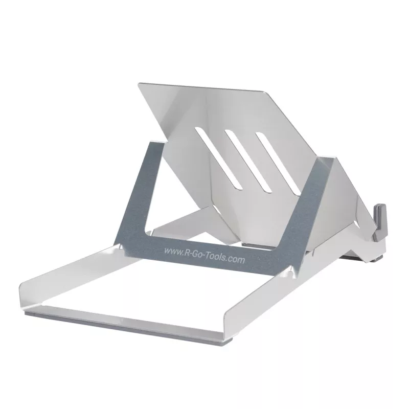 R-Go Tools Soporte para portátil R-Go Riser Basic, elevador de portátil plegable y ajustable, aluminio, plateado