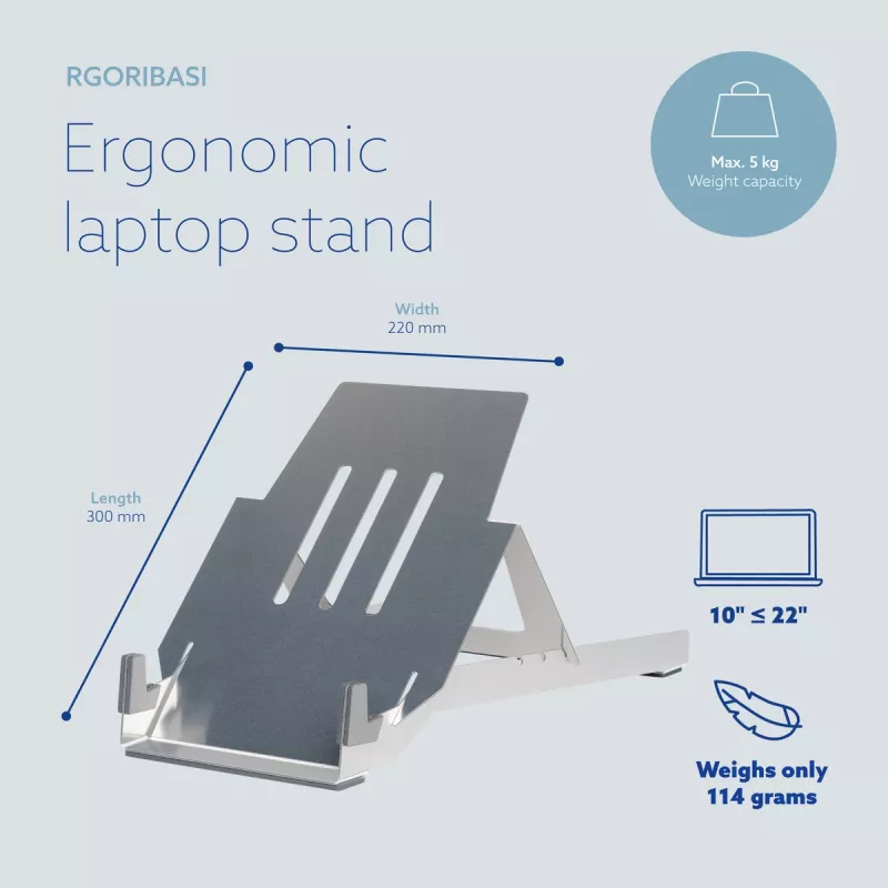 R-Go Tools Soporte para portátil R-Go Riser Basic, elevador de portátil plegable y ajustable, aluminio, plateado
