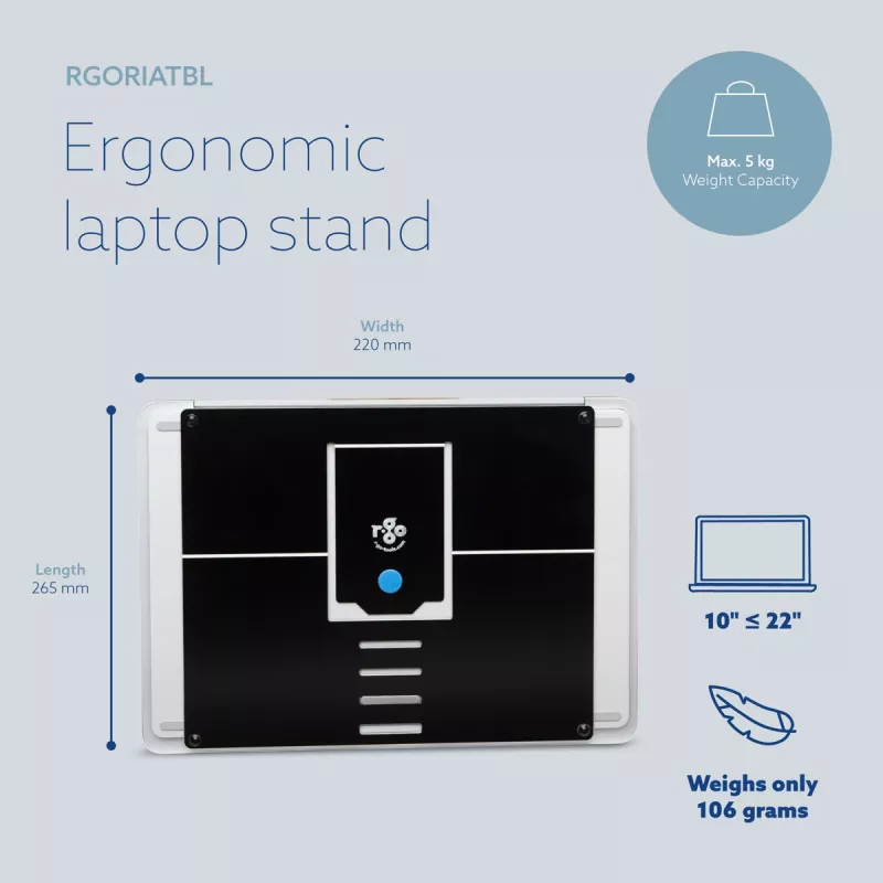 R-Go Tools Soporte para portátil R-Go Riser Attachable, ajustable, integrado en tu portátil, aluminio, negro