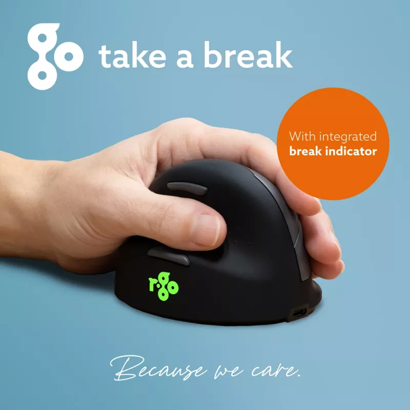 R-Go Tools Ratón ergonómico R-Go HE Break con software de pausas, mediano (tamaño de mano 165-185 mm), para zurdos, Bluetooth, negro
