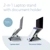 R-Go Tools Soporte para portátil R-Go Riser Document, soporte ergonómico, plegable y ajustable con sujeta documentos, negro