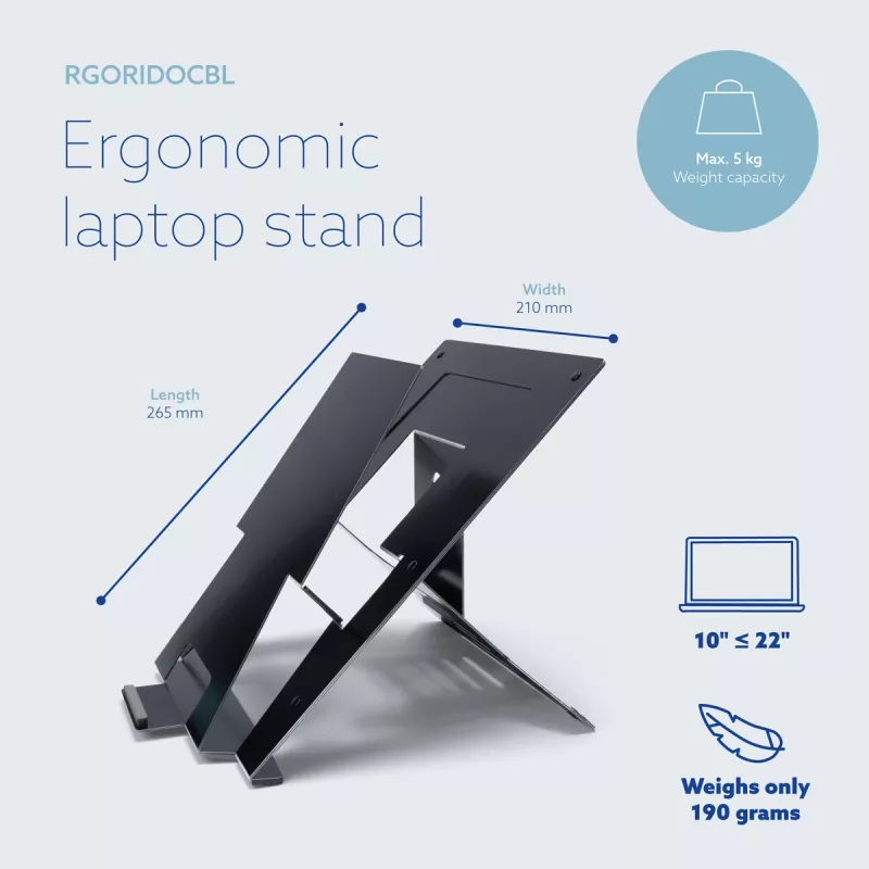 R-Go Tools Soporte para portátil R-Go Riser Document, soporte ergonómico, plegable y ajustable con sujeta documentos, negro