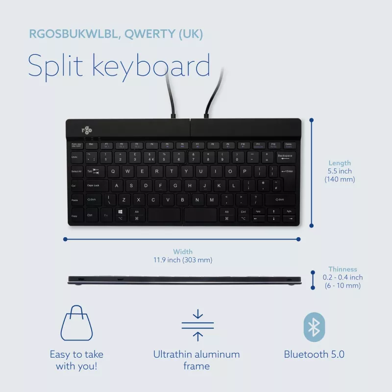 R-Go Tools Compact Break RGOSBUKWLBL teclado inalámbrico, distribución UK, negro