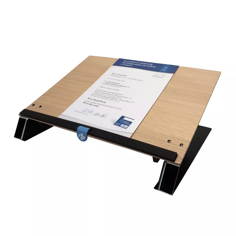 R-Go Tools Soporte de documentos R-Go Read2Write, apto para leer y escribir, ergonómico, con reposamuñecas de espuma suave, madera de roble