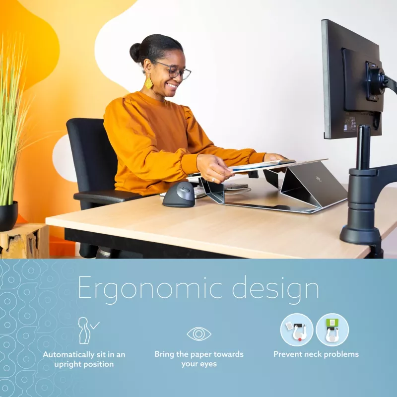 R-Go Tools Soporte de documentos R-Go Read2Write, apto para leer y escribir, ergonómico, con reposamuñecas de espuma suave, madera de roble