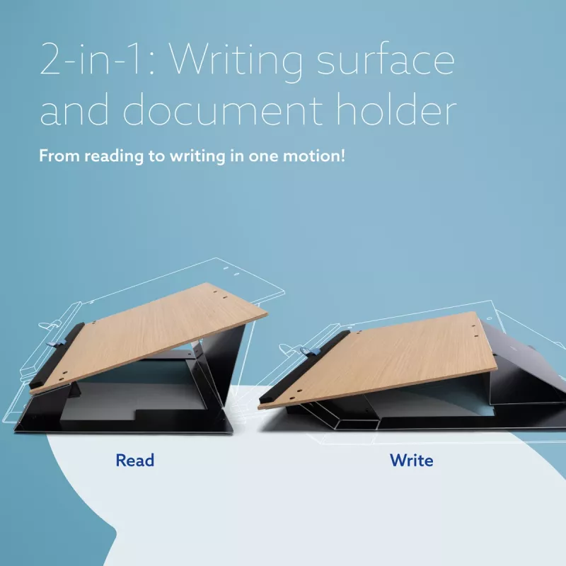 R-Go Tools Soporte de documentos R-Go Read2Write, apto para leer y escribir, ergonómico, con reposamuñecas de espuma suave, madera de roble