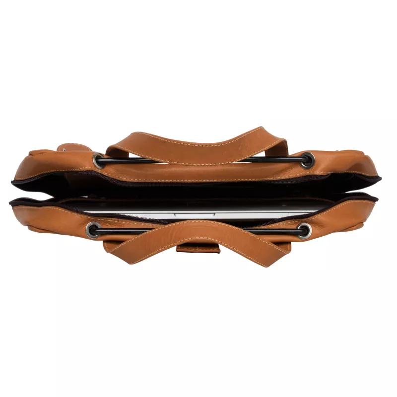 R-Go Tools Funda para portátil R-Go Viva, piel flor entera, con soporte para portátil integrado, correa de hombro, 39,6 cm (15,6 inch), marrón