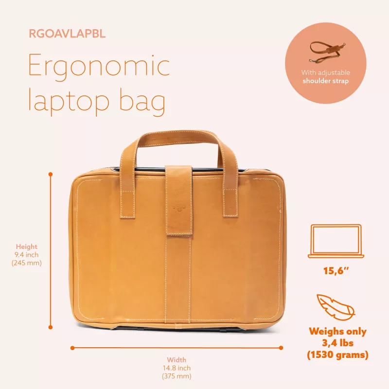 R-Go Tools Funda para portátil R-Go Viva, piel flor entera, con soporte para portátil integrado, correa de hombro, 39,6 cm (15,6 inch), marrón