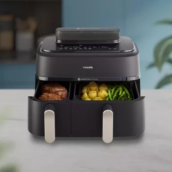 Freidora de aire Philips Serie 5000 NA551/00 — capacidad 9 l, 2300 W, control táctil, pantalla LED, negro/plata