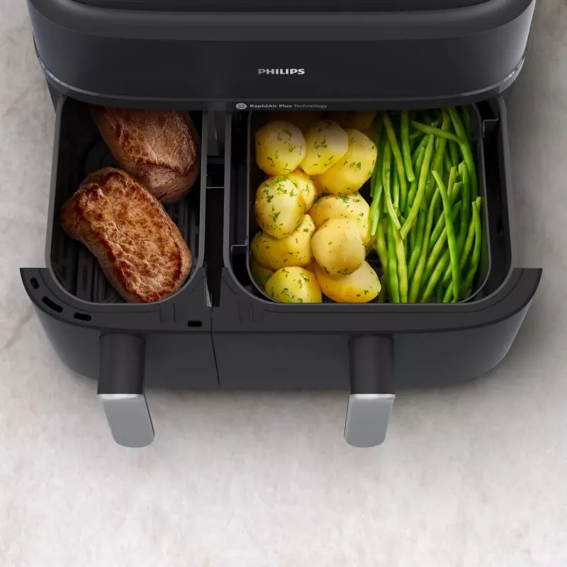 Freidora de aire Philips Serie 5000 NA551/00 — capacidad 9 l, 2300 W, control táctil, pantalla LED, negro/plata