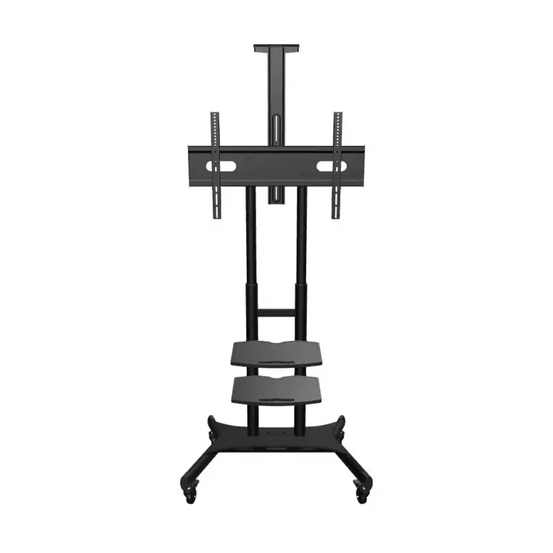 ONKRON TS1881-B soporte de TV móvil con ruedas y estantes para televisores de 50–86", hasta 90 kg, VESA 200×200–800×500, altura regulable, negro