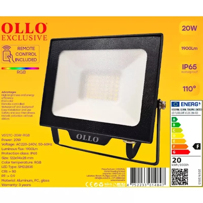 Foco LED exterior OLLO VS121C-20W-RGB 20W 1900lm RGB