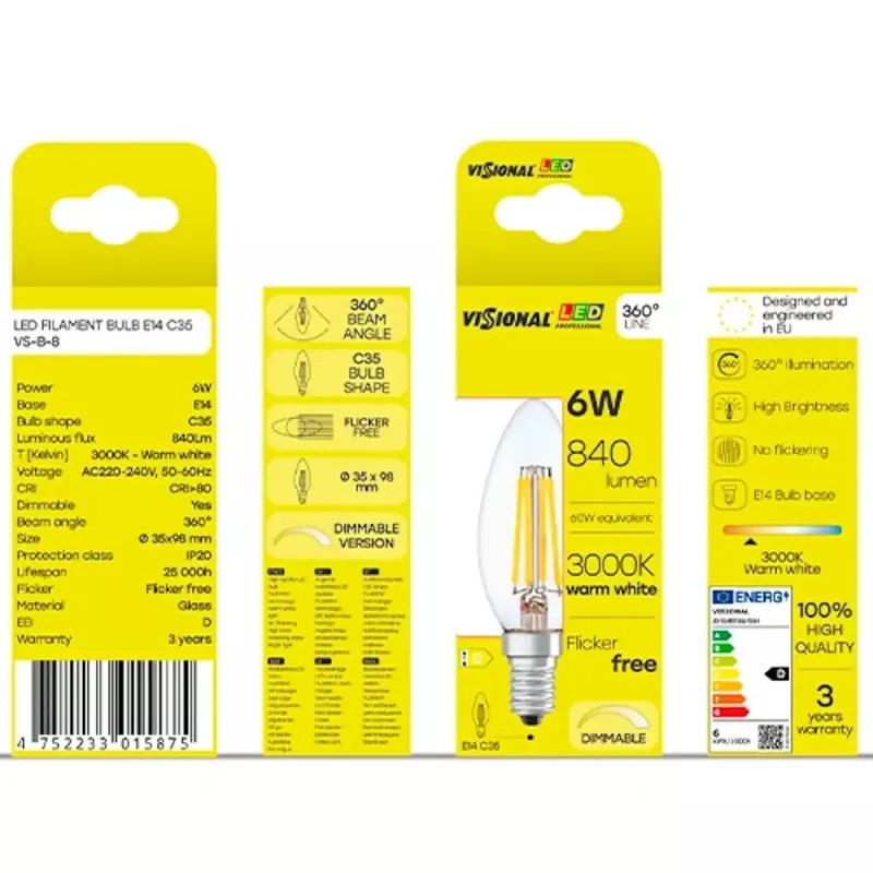 Lámpara LED VISIONAL VS-B-8 — 6 W, 840 lm, blanco frío (840)