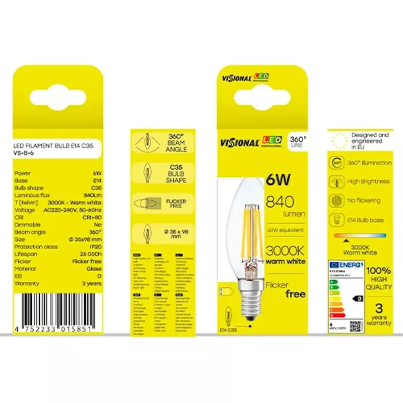 Bombilla LED VISIONAL VS-B-6, 6 W de consumo, 840 lm de flujo luminoso