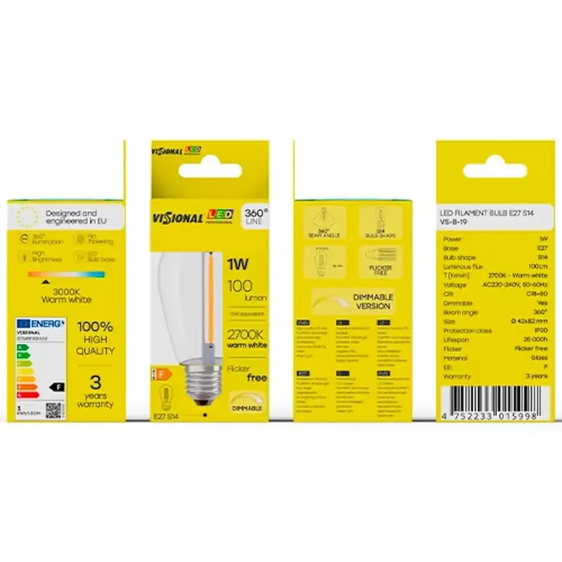 Lámpara LED VISIONAL VS-B-19 1W 100 lm 2700K, clase de eficiencia energética F