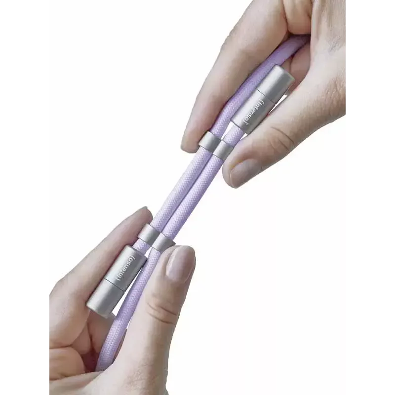 Cable-collar Intenso USB-C para móvil 60W carga rápida, longitud ajustable 1,65 m, nailon, morado