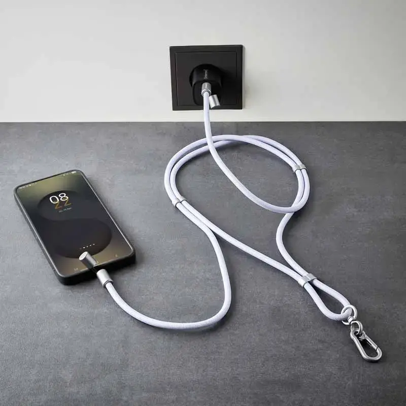 Cable-collar Intenso USB-C para móvil 60W carga rápida, longitud ajustable 1,65 m, nailon, morado