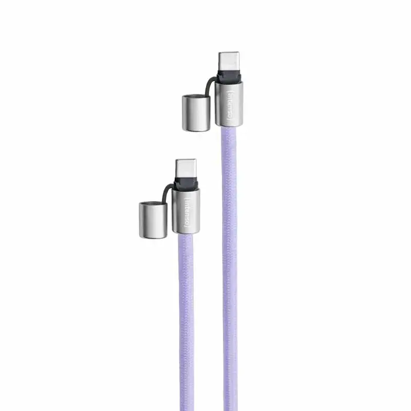 Cable-collar Intenso USB-C para móvil 60W carga rápida, longitud ajustable 1,65 m, nailon, morado