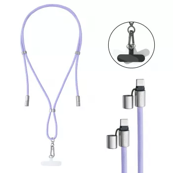 Cable-collar Intenso USB-C para móvil 60W carga rápida, longitud ajustable 1,65 m, nailon, morado