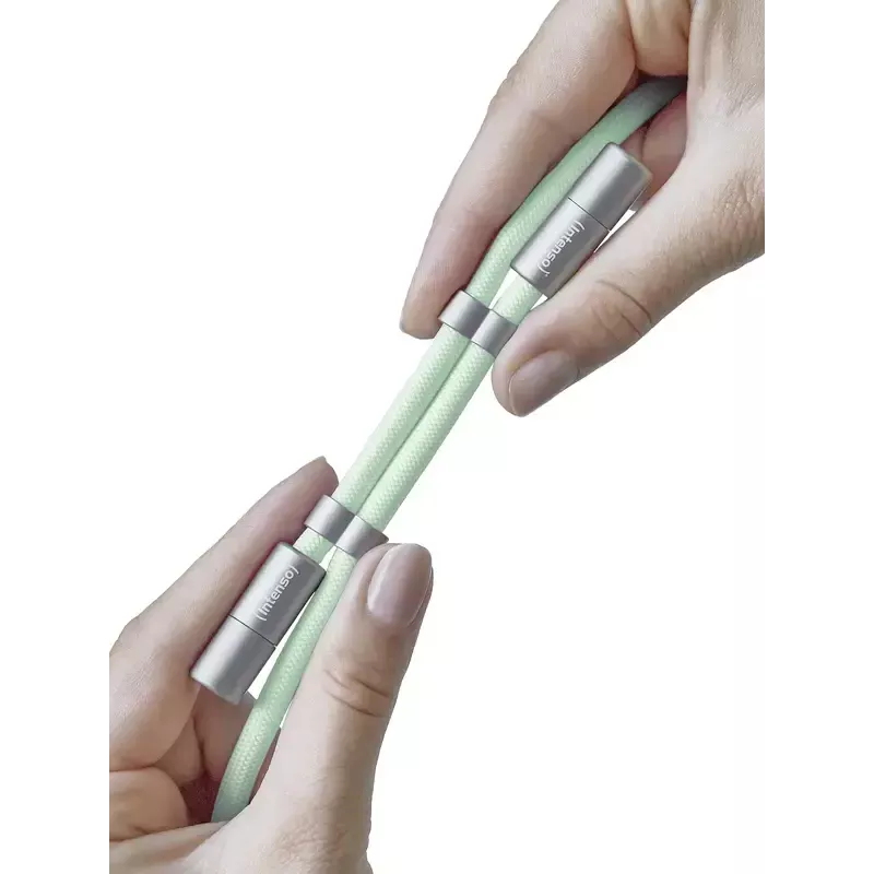 Cable-collar Intenso USB-C para móvil 60W carga rápida, longitud ajustable 1,65 m, nailon, verde