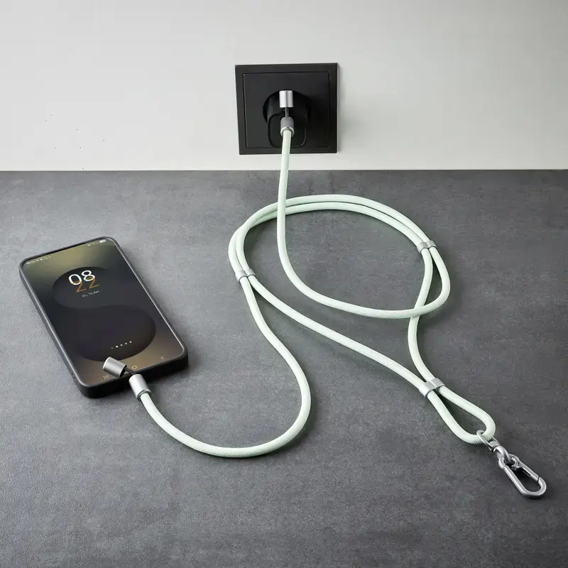 Cable-collar Intenso USB-C para móvil 60W carga rápida, longitud ajustable 1,65 m, nailon, verde