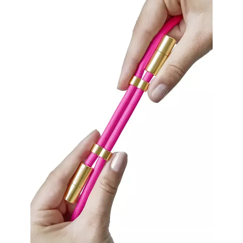 Cable-collar Intenso USB-C para móvil 60 W carga rápida, longitud ajustable 1,65 m, nailon, rosa neón