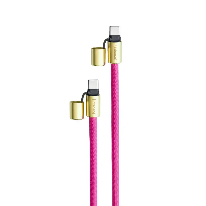 Cable-collar Intenso USB-C para móvil 60 W carga rápida, longitud ajustable 1,65 m, nailon, rosa neón