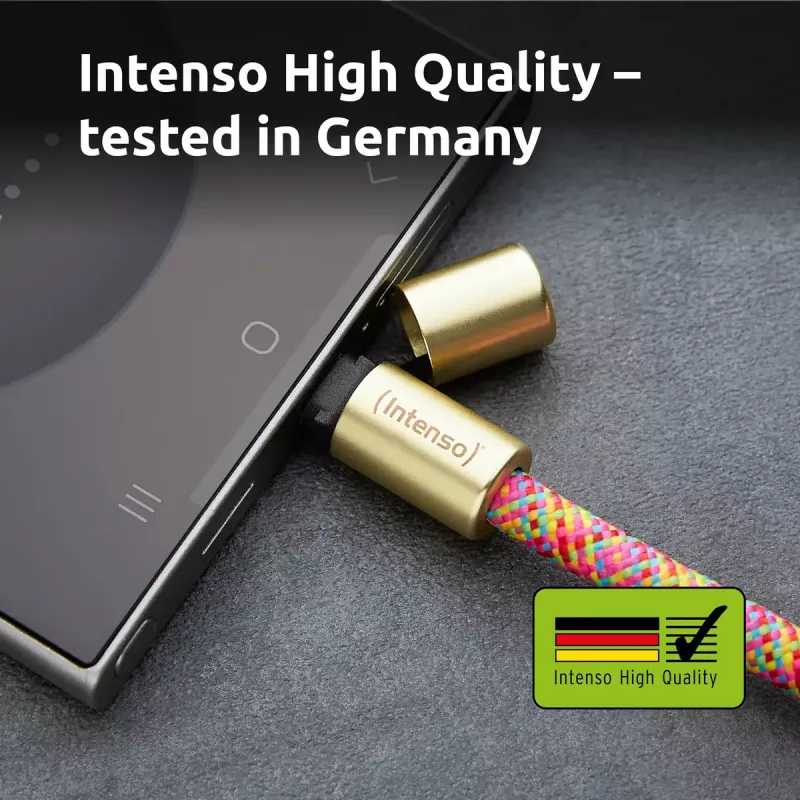 Cable-collar Intenso USB-C para móvil 60 W carga rápida, longitud ajustable 1,65 m, nailon, multicolor