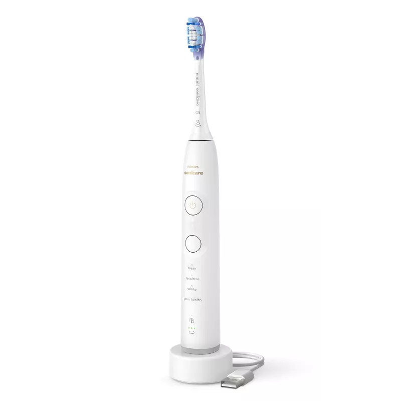 Cepillo de dientes sónico Philips Series 7100 HX7420/01 — 62.000 movimientos/min, 4 modos, sensor de presión, Bluetooth, recargable (blanco)