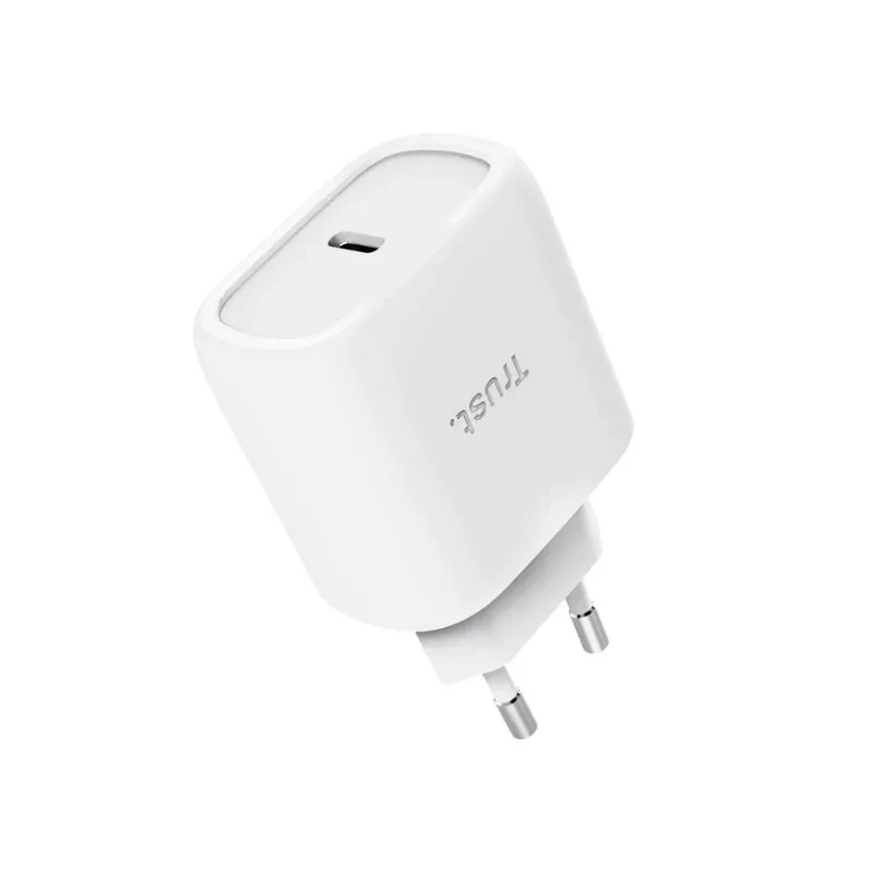 Cargador USB-C GaN TRUST Maxo 45W, 45 W, salida USB-C, máx. 20 V, cable de 2 m, blanco