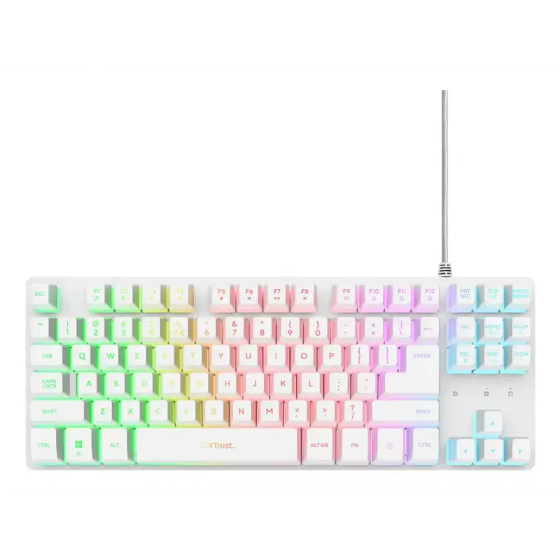 Trust GXT 833W Thado teclado gaming TKL, USB, con cable, de membrana, retroiluminado, distribución US, blanco