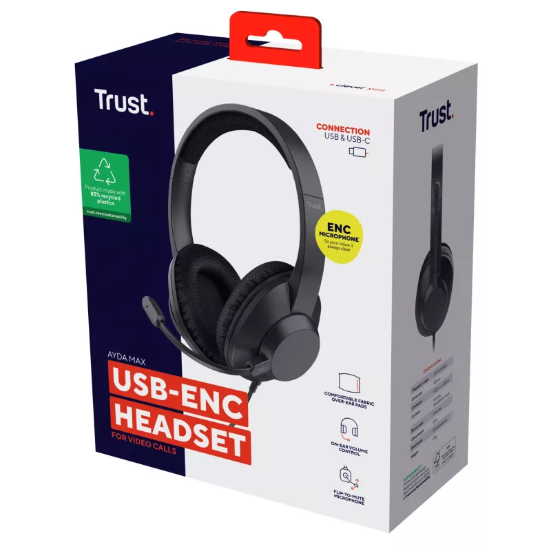 Auriculares Trust Ayda Max con cable diadema llamadas/música USB Type-C / USB Type-A negro