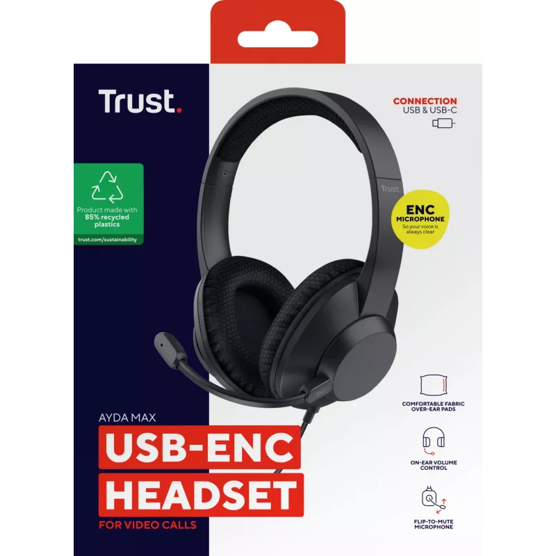 Auriculares Trust Ayda Max con cable diadema llamadas/música USB Type-C / USB Type-A negro
