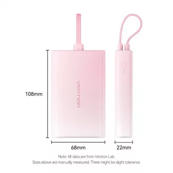 Batería externa Vention 10000mAh (USB-C, Lightning, USB-A) 22,5W indicador LED rosa