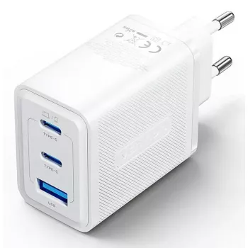 Vention FERW0-EU 65W Cargador rápido de interior AC para portátil, smartphone, tablet, smartwatch, auriculares, 2× USB-C, blanco