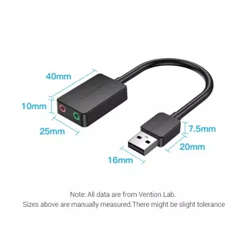 Vention tarjeta de sonido USB externa de 2 puertos 0,15 m negro 2.1 canales 16 bits
