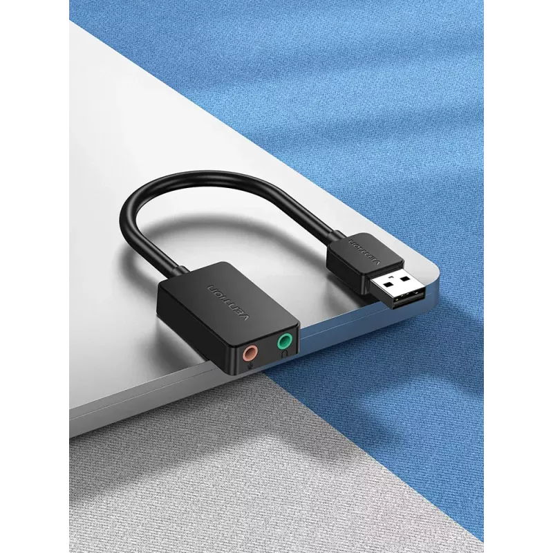 Vention tarjeta de sonido USB externa de 2 puertos 0,15 m negro 2.1 canales 16 bits
