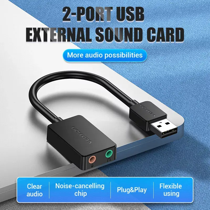 Vention tarjeta de sonido USB externa de 2 puertos 0,15 m negro 2.1 canales 16 bits