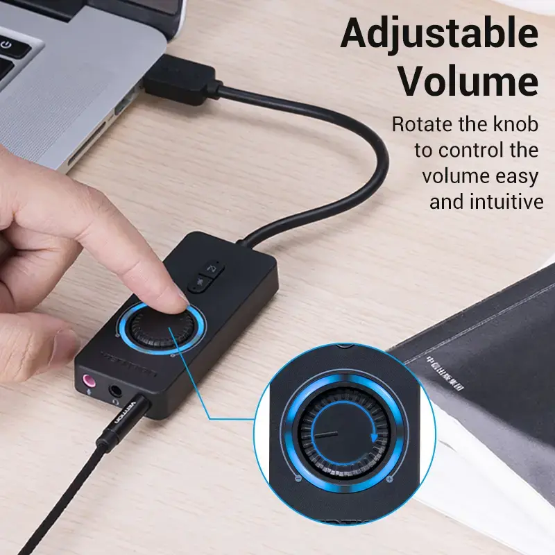Vention adaptador de sonido estéreo USB 2.0 externo con control de volumen 0,15 m negro ABS