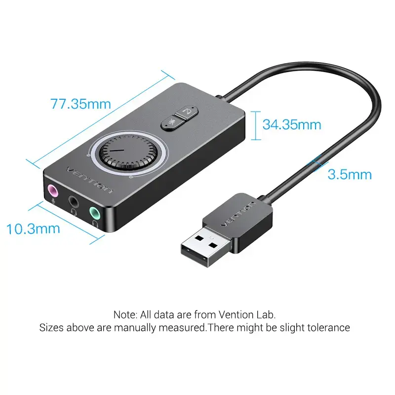 Vention adaptador de sonido estéreo USB 2.0 externo con control de volumen 0,15 m negro ABS