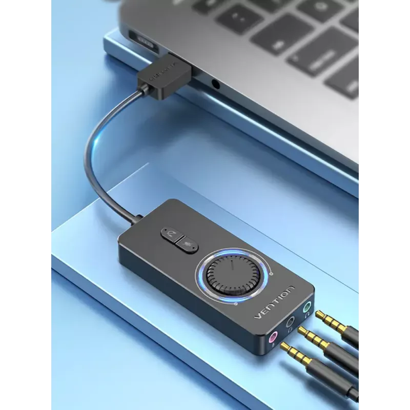 Vention adaptador de sonido estéreo USB 2.0 externo con control de volumen 0,15 m negro ABS