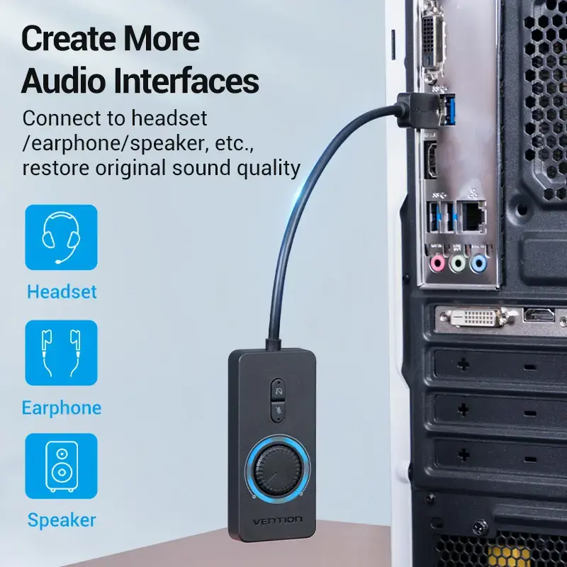 Vention adaptador de sonido estéreo USB 2.0 externo con control de volumen 0,15 m negro ABS